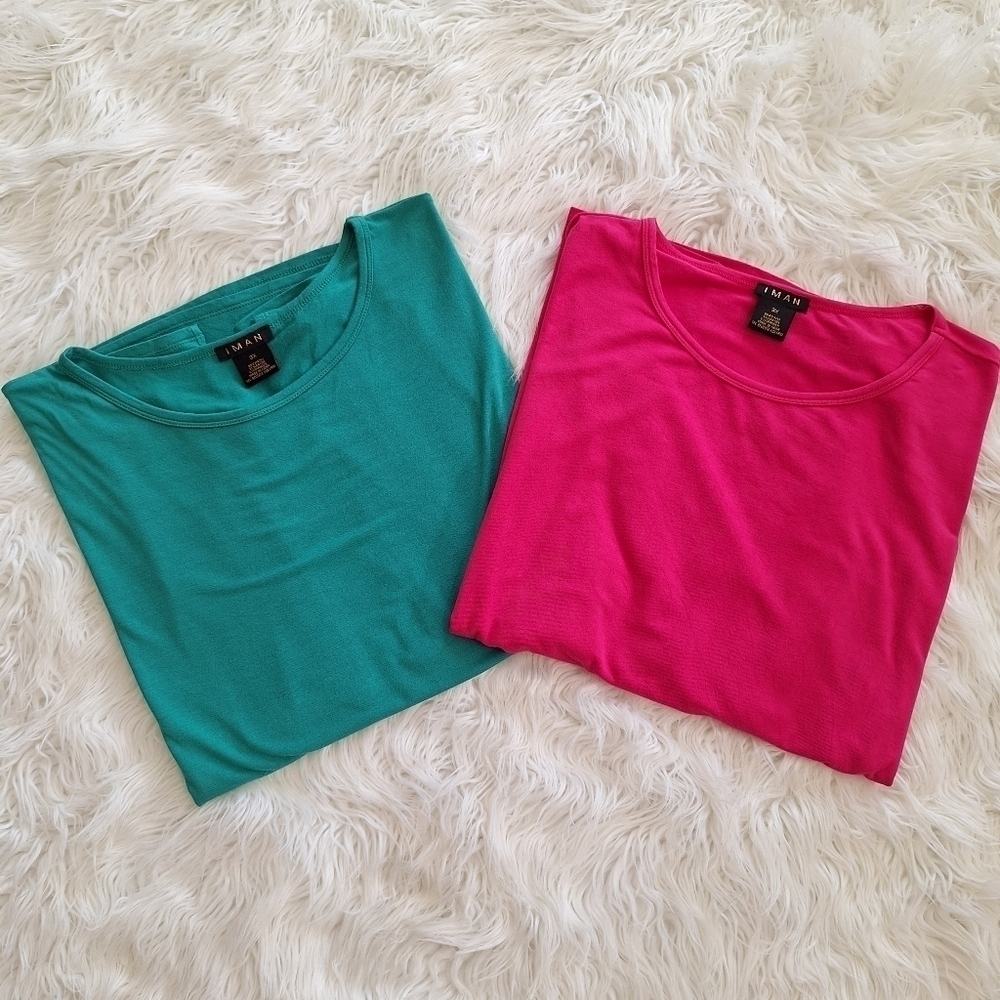 IMAN Pink and Green Short Cap Sleeve Tops Size - 3x